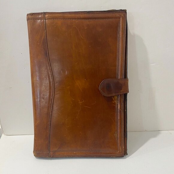 Vintage Maxine Robinson Padfolio Holder Cognac Italian Leather Zip Pocket 9.5x14 - Picture 1 of 7